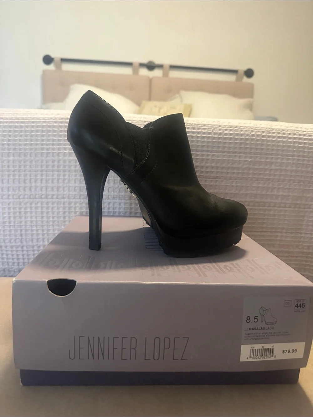 Jennifer Lopez Black Leather Ankle Booties